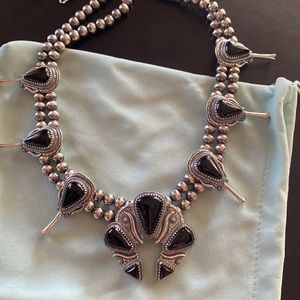 American West RARE sold out black agate sterling silver squash blossom necklace